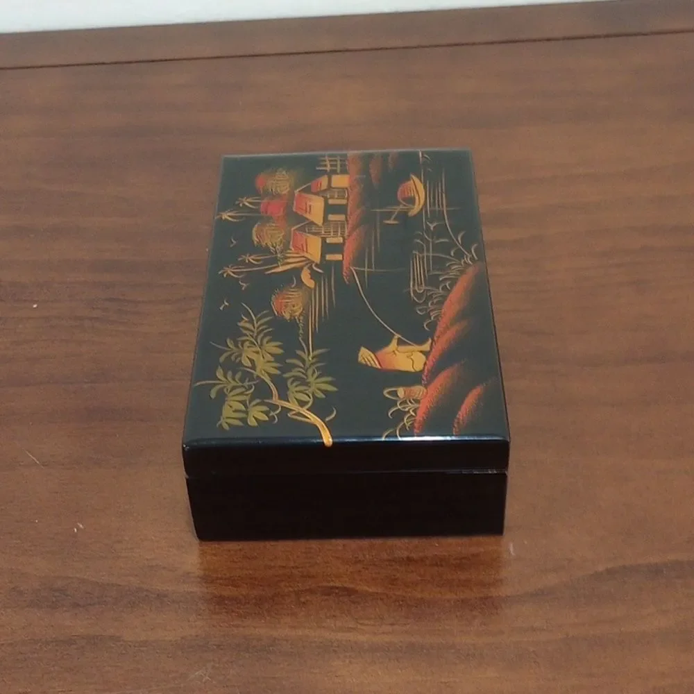 Asian Black Lacquer Jewelry Box, Vintage!